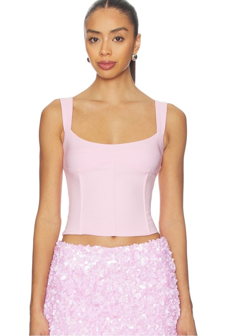 Sculpted Square-Neck Tank Top in Light Pink